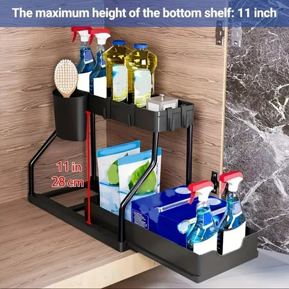 2-Tier Sliding Under-Sink Cabinet Organizer