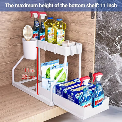 2-Tier Sliding Under-Sink Cabinet Organizer