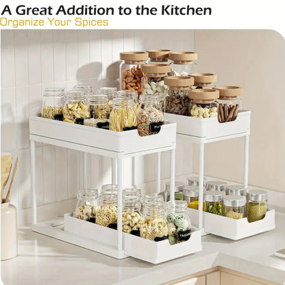 Double-Layer Pull-Out Storage Rack with Hooks