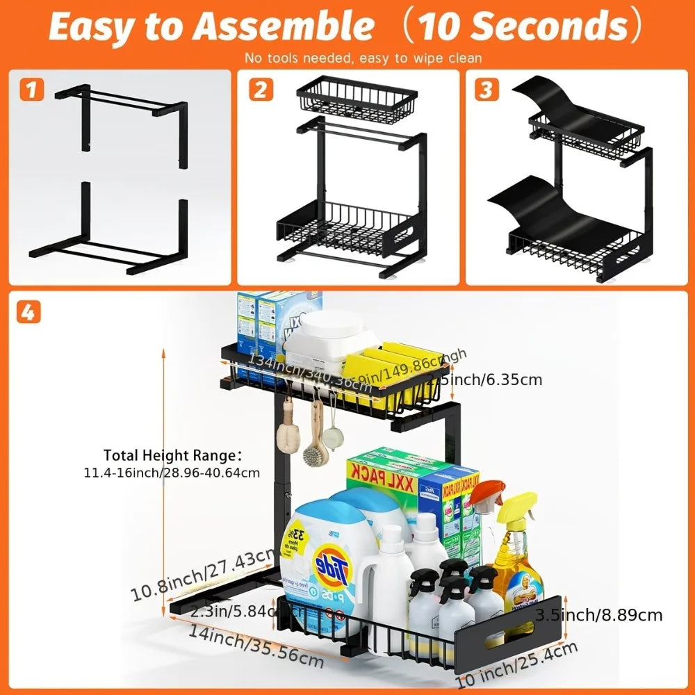 Metal Pull-Out Under Sink Organizer with Drawer