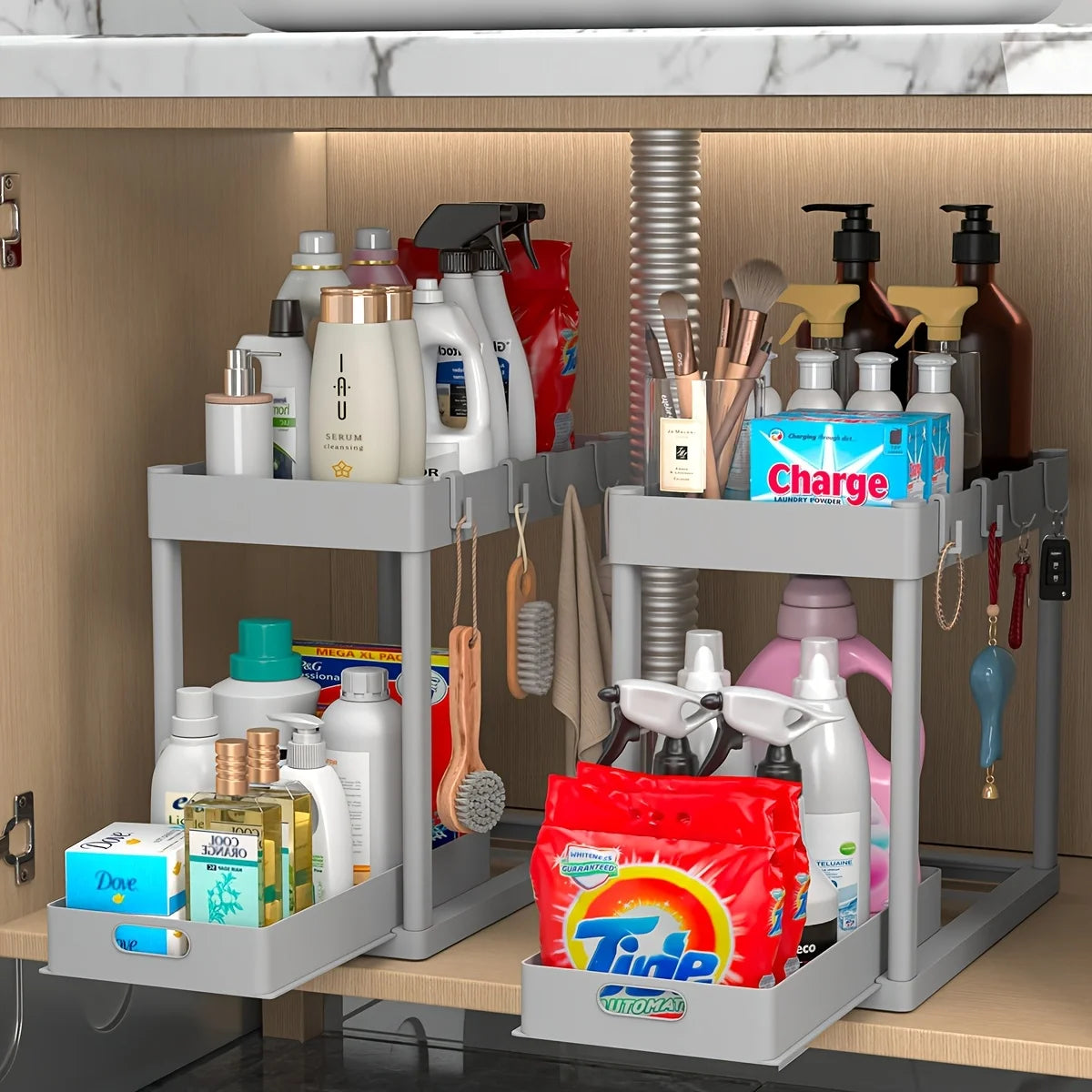 2-Tier Sliding Under-Sink Cabinet Organizer