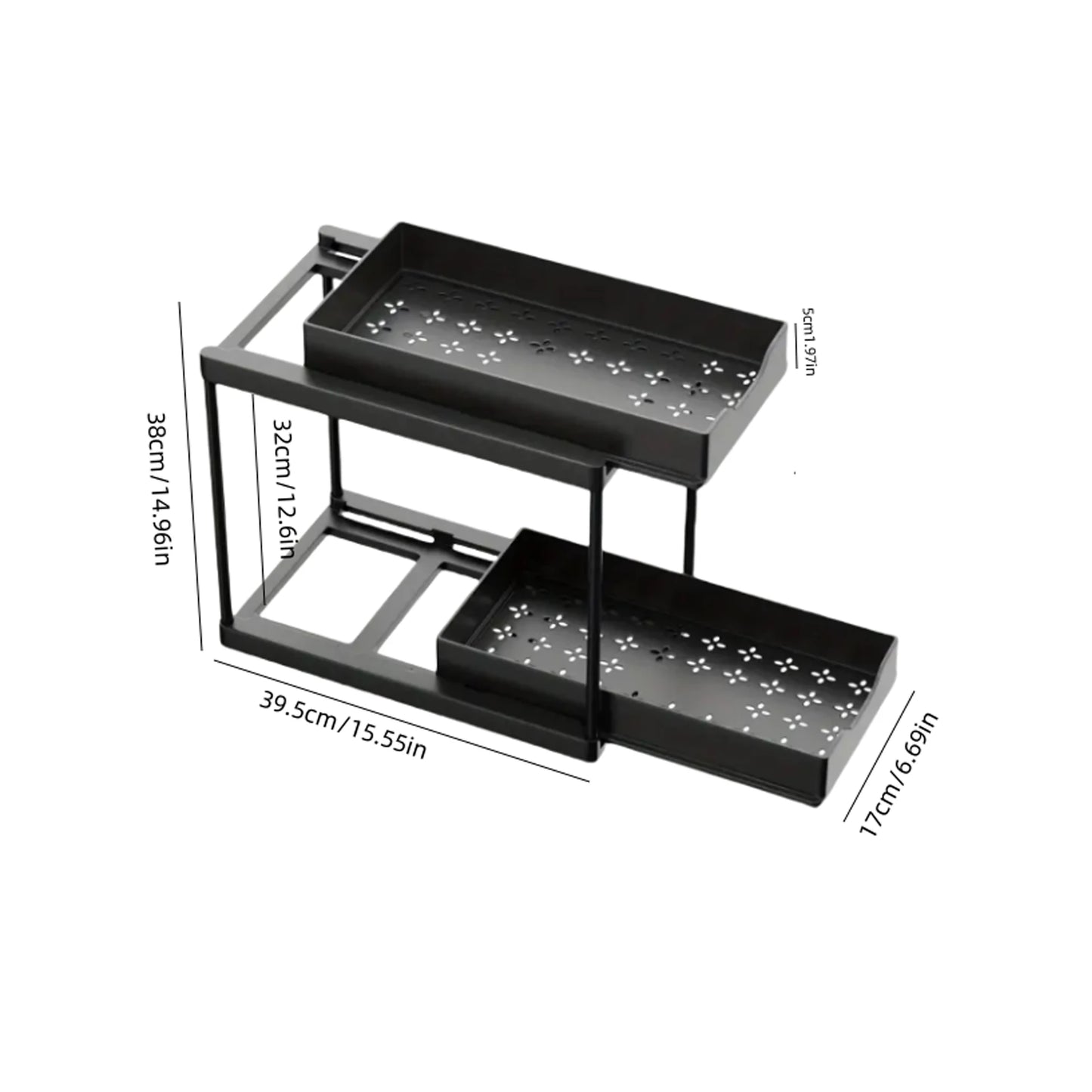 Double-Layer Pull-Out Storage Rack with Hooks