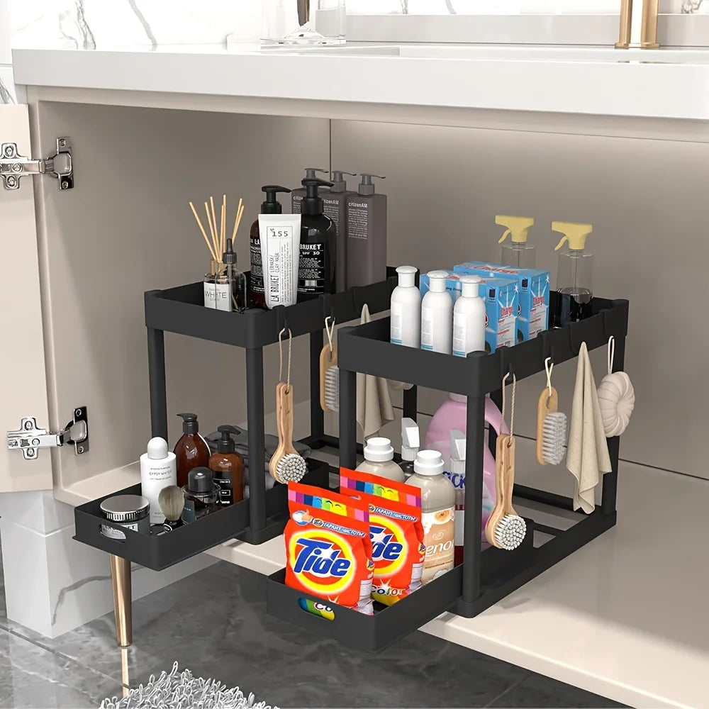2-Tier Sliding Under-Sink Cabinet Organizer