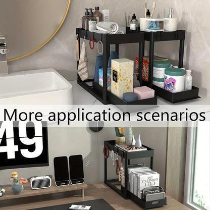 2-Tier Sliding Under-Sink Cabinet Organizer