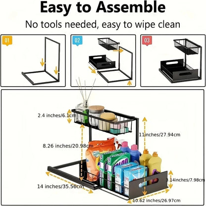 Metal Pull-Out Under Sink Organizer with Drawer
