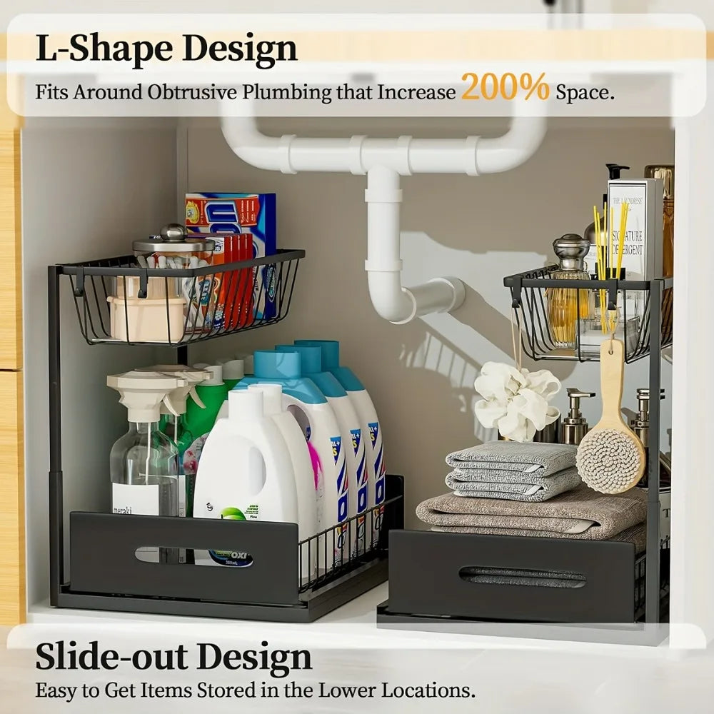 Metal Pull-Out Under Sink Organizer with Drawer