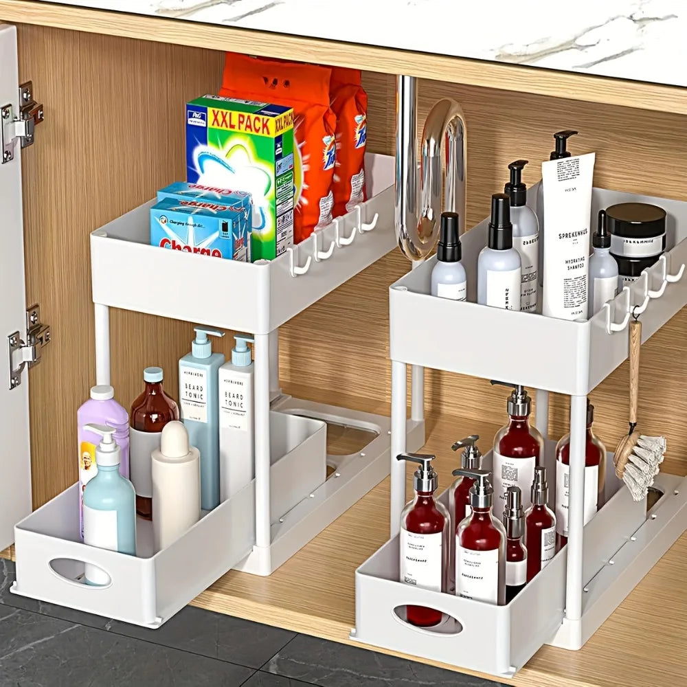 2-Tier Sliding Under-Sink Cabinet Organizer