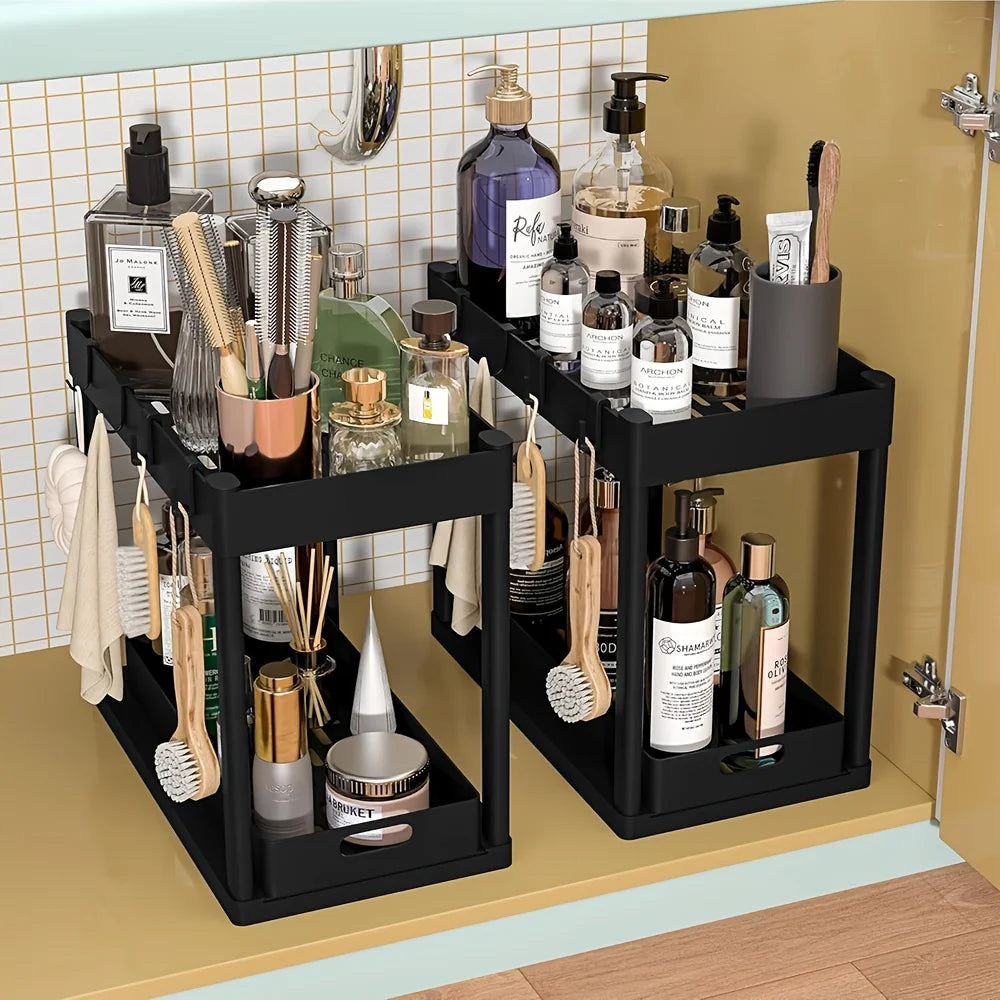 2-Tier Sliding Under-Sink Cabinet Organizer