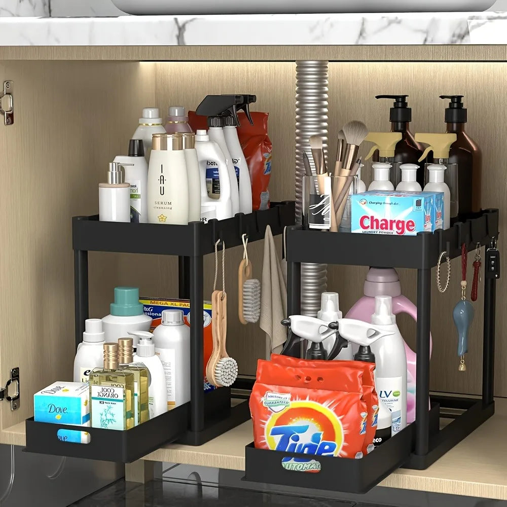 2-Tier Sliding Under-Sink Cabinet Organizer
